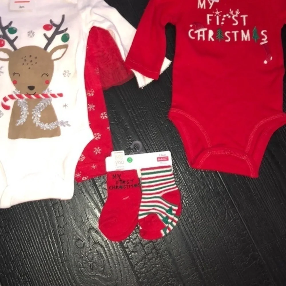 Carter’s Babies First‎ Christmas bodysuit Set Lot 3 Months